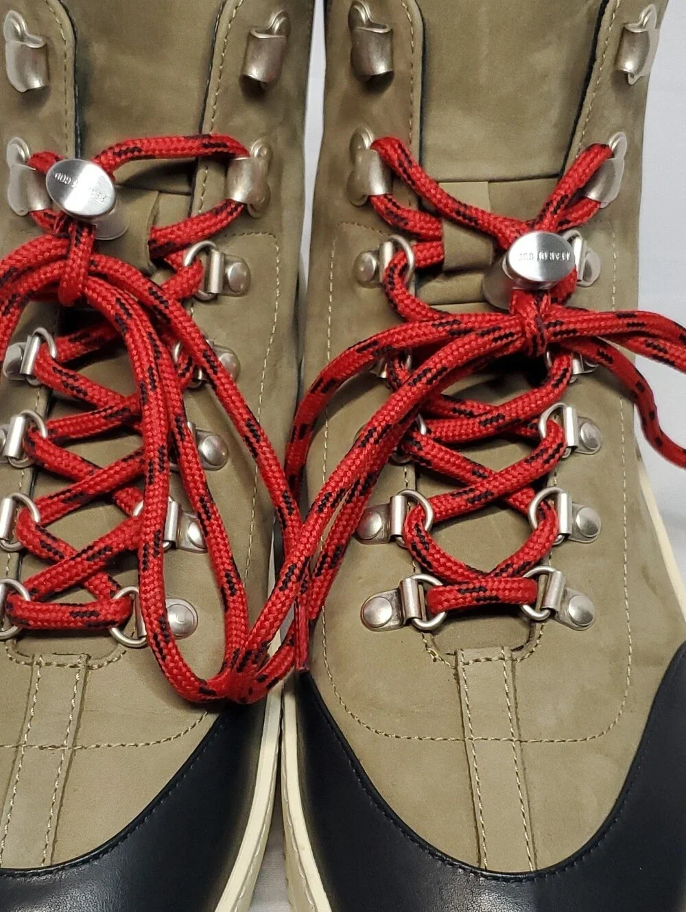Fear of God Men's Ankle Hiking Boots Leather Lace-Up Olive-Beige/Black/Red US 42